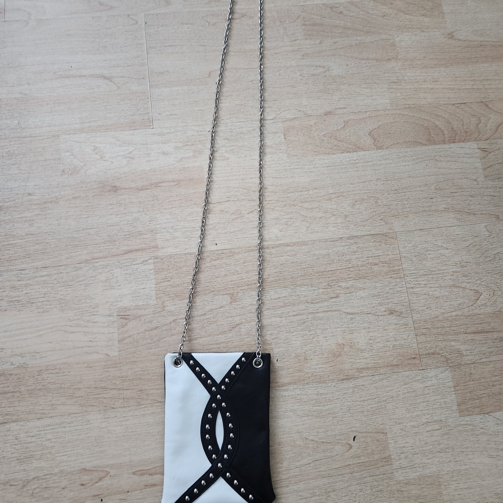Black & White Studded Crossbody Bag with Chain Strap